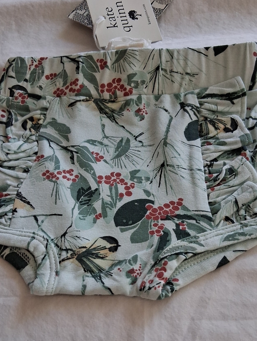 O-3 Months Old Mint Green Floral Baby Bloomers with Berry Print